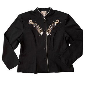 VTG Western Cowgirl L 1849 Authentic Ranchwear Black Jacket Shirt Rodeo Fringe